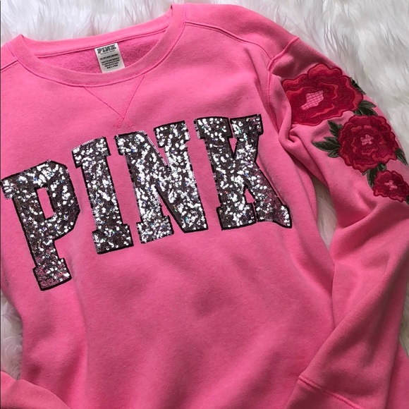 [ VS PINK ] Rose Embroidery and Sequin Fleece Top - Picture 1 of 14